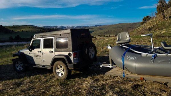 Fly Fishing Raft Rentals on a Trailer. No blowing up raft required. Tow with your own vehicle or one of Hatch's.