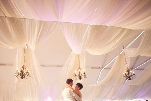 inside reception tent