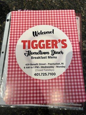 New menus at Tiggers!!