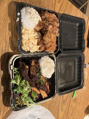 Pork katsu plate and island beef rib