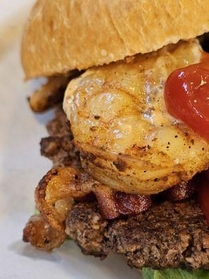 Close-up of the Surf and Turf Burger.