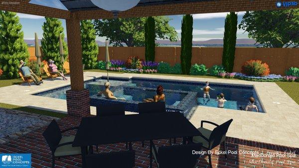 Swimming Pool Design Infinity Spa Day Time 3D Backyard Design