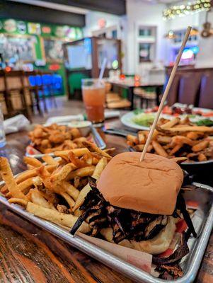 Vegan option- mushroom and eggplant sandwich with all the fries