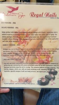 Prices list pedicure