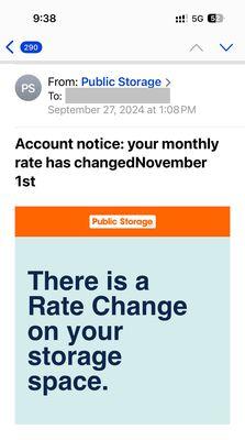 Another rate change received this email 9/27/24