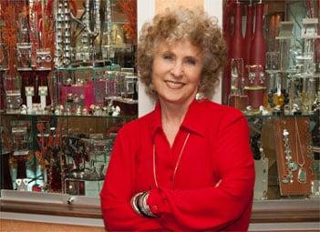 Sydelle, the wonderful proprietress of Silver & Stone, greets customers in her Mendocino shop.