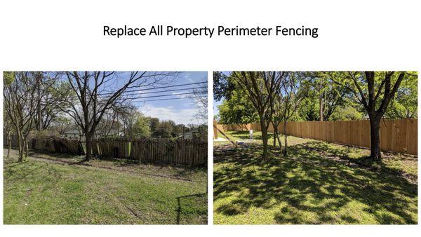 Replaced wood fence - before and after.