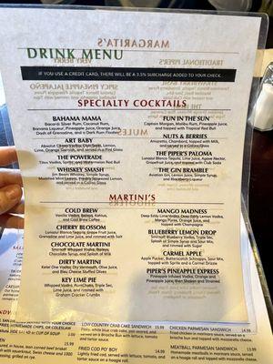 Drink menu