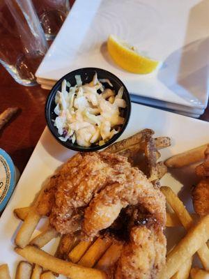 Fish and chips with coleslaw side