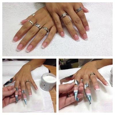 behind the scenes pink and white acrylic set..  I rock those nails!