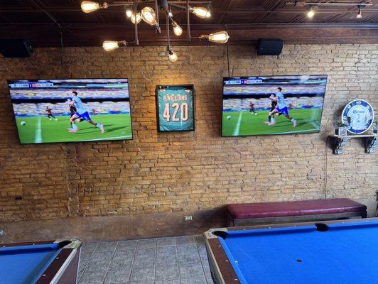 Pool tables and large TVs