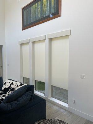 Roller shades with fabric cornices