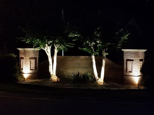 Southern Exteriors Landscape Lighting Install of Subdivision Main entrance