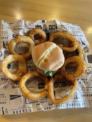 Single Burger with Onion Rings