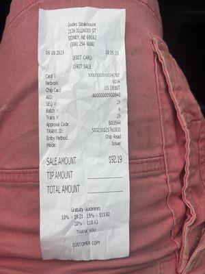 This is the receipt for one meal