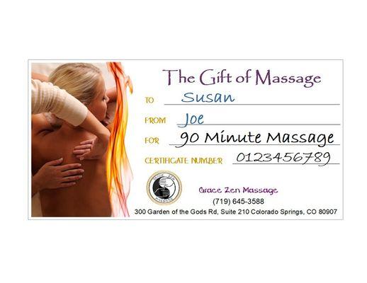 GIVE THE GIFT OF MASSAGE! Digital Gift Certificates that can safely be sent to a loved one via text or email! CALL NOW (719) 645-3588