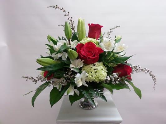 1017 - Roses, Hydrangeas & Lilies in Mercury Glass