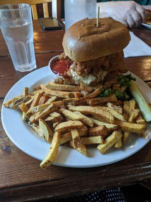 Fried chicken and kimchi sandwich