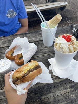 Hamburger Upsidedown Banana Split Pretzel with Cheese