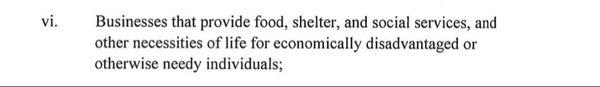 Amendment that allows us to remain open during Stay at home orders .