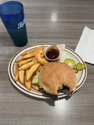 Hamburger with fries