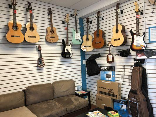 Enjoy the comfort of a clean atmosphere while looking for great prices on guitars, violins, ukuleles and more.