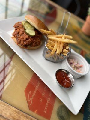 Buffalo Spicy Chicken Sandwhich w/fries and slaw on the side