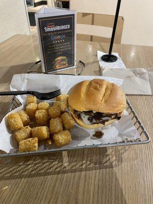 TRUFFLE MUSHROOM SWISS BURGER AND TOTS