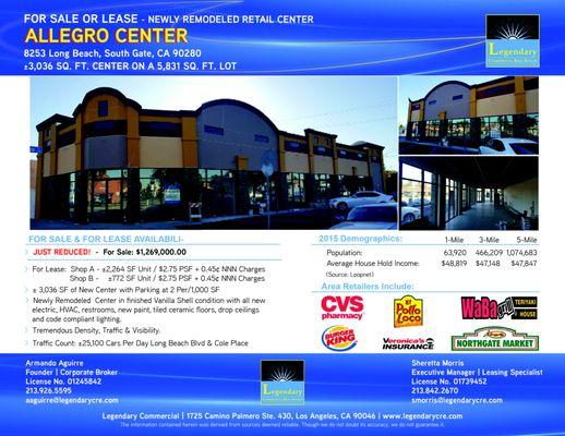 Allegro Plaza 8253 Long Beach Blvd, South Gate, CA Active - Street Retail For Sale | $1,295,000 | 3,036 SF Bldg