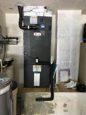 Vertical air handler installation inside garage