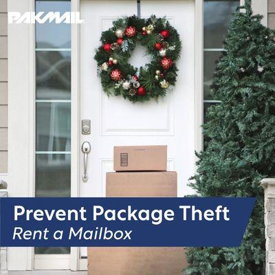 Don't let package thieves ruin your holidays!
Our mail and package receiving services keep your deliveries secure an safe.
Sign up today!