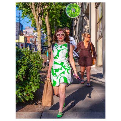 Green Sign, Green Dress, Green Nails, Green Shoes.