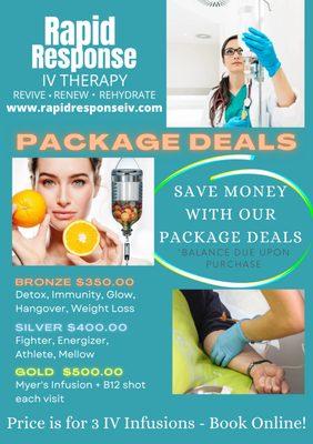 Feel the benefits of maintaining your hydration and high level vitamins with package deals!