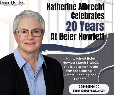 Attorney Kathy Albrecht celebrates 20 years at Beier Howlett!