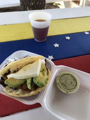 I think it was called the El Rey Arepa, it had grilled beef, avocado, cheese and fried banana.