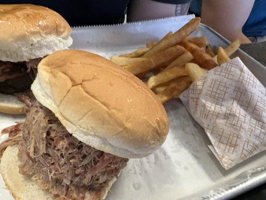 Pulled pork and beef brisket sandwiches