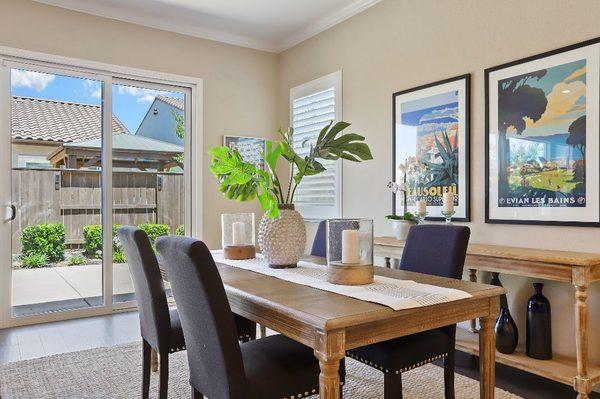 Casual contemporary dining room with a travel theme!