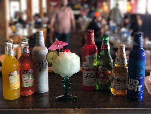 A frozen margarita with some of the beer options. Mixed drinks are TO DIE FOR