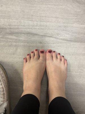 My holiday toes. Color is Red Carpet. Gel polish. I love it.