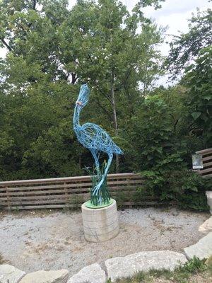 Blue Heron sculpture at Spruce st