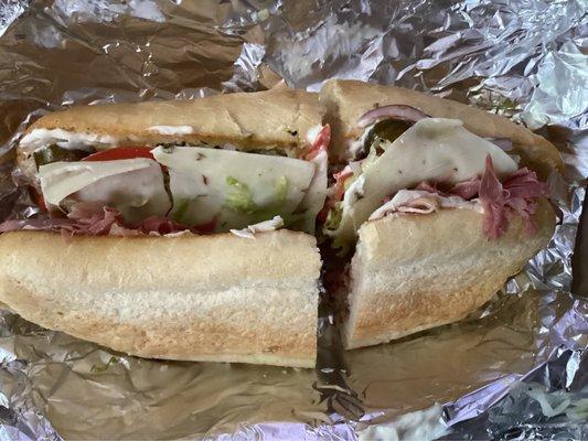 Super "bready" sub with a shameful amount of deli meat for a 3 way selection of meat?