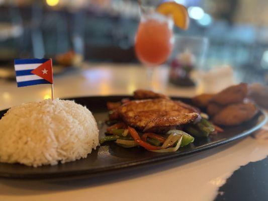 Rice, chicken breast and plantains