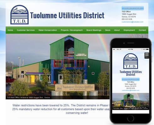 Tuolumne Utilities District Website desktop & mobile views