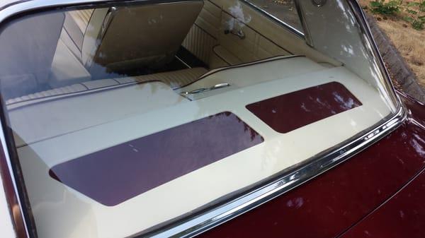 Custom rear deck in 63' Impala.  Hand built and upholstered by Streamline Audio.