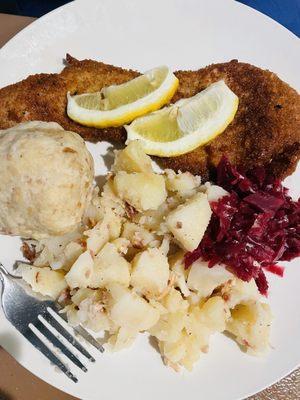 World class schnitzel and German potato salad