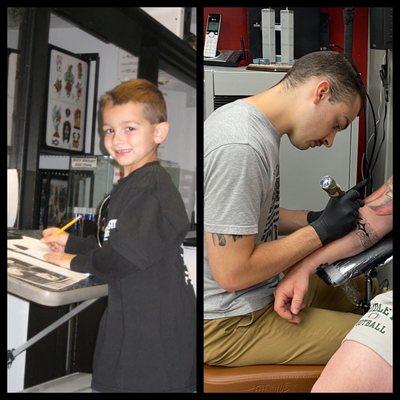 AJ drawing at 6yrs old , now tattooing at 21 yrs old.