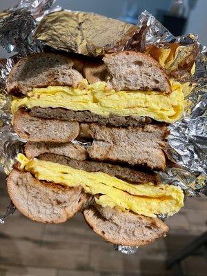 Egg Cheese and Sausage Bagel