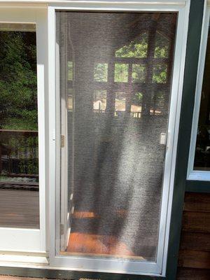 Deck screen door.  Screen needs replaced as puppy tried to get the bee on the other side of the door