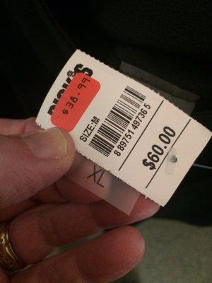 Hanging tag (hanging upside down) says size M but the sewn in tag says XL.