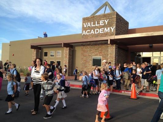 Walk to school day at Valley Academy